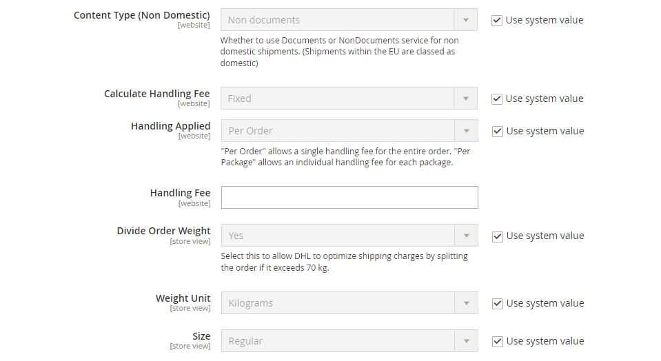 DHL Description and Handling Fees