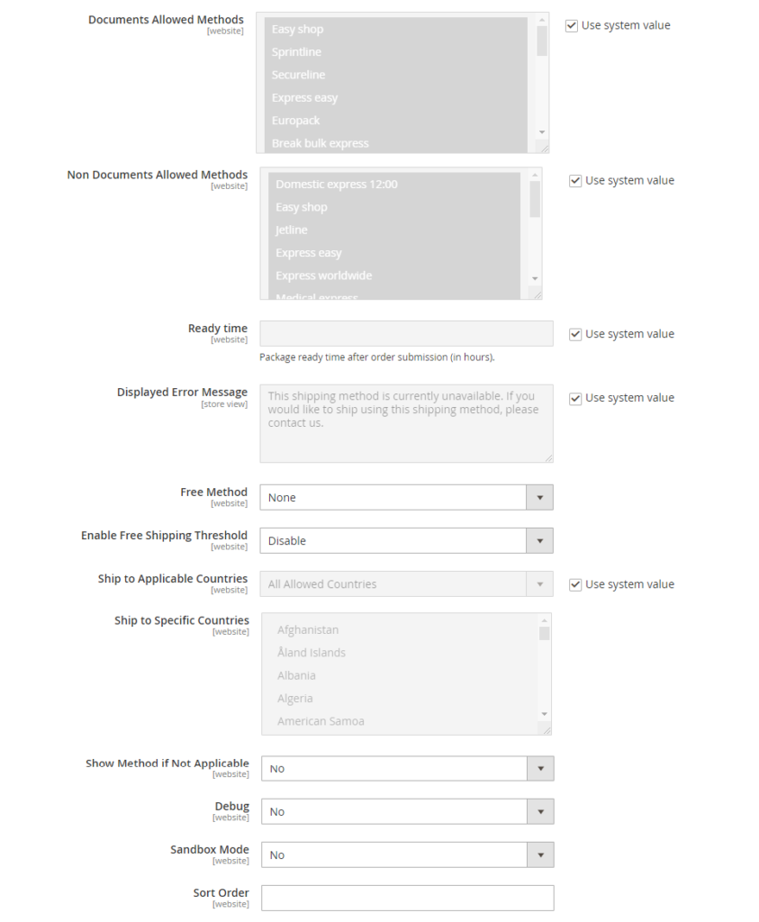 DHL Specify Allowed Methods 