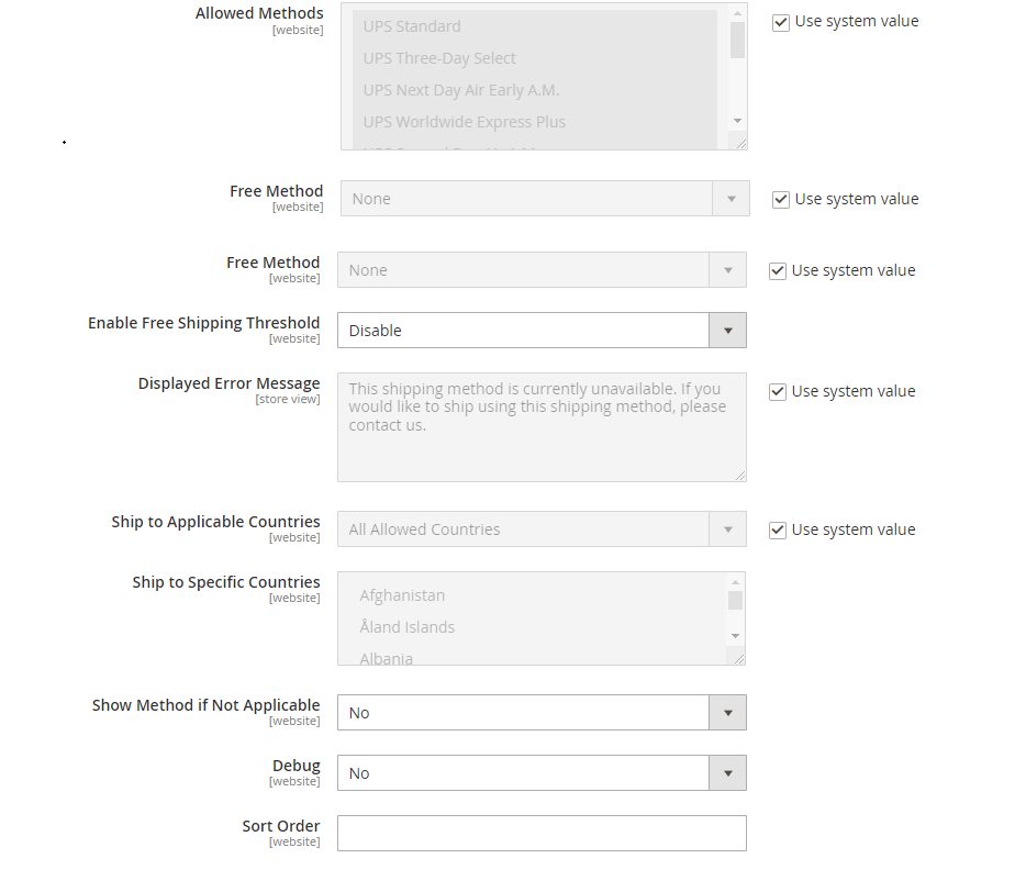 Specify Allowed Methods and Applicable Countries