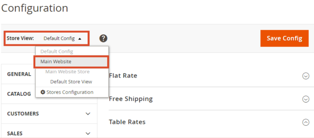 Table Rates Shipping Admin Configuration