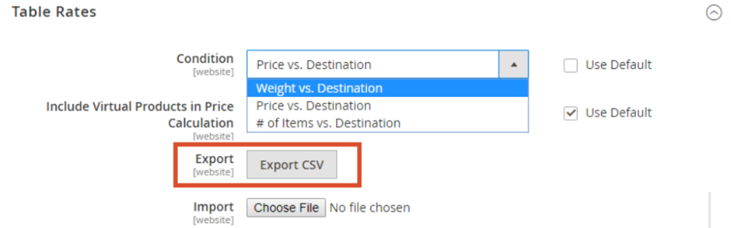Table Rates Shipping Export CSV