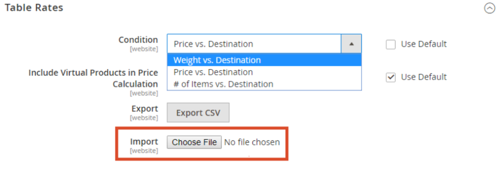 Table Rates Shipping CSV format