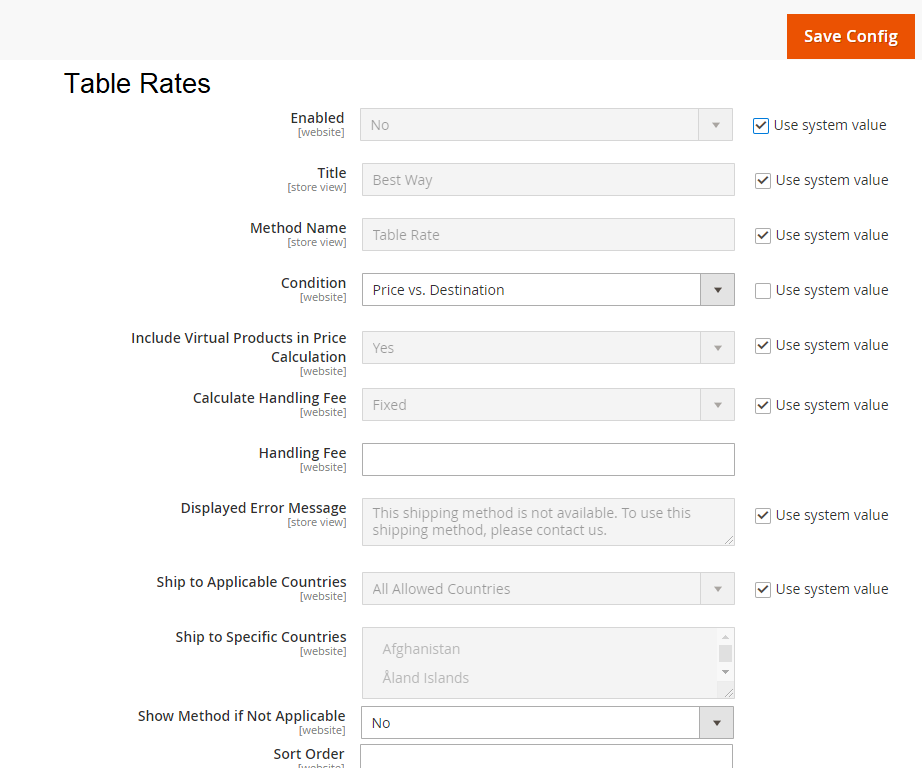 Table Rates Shipping Enabled