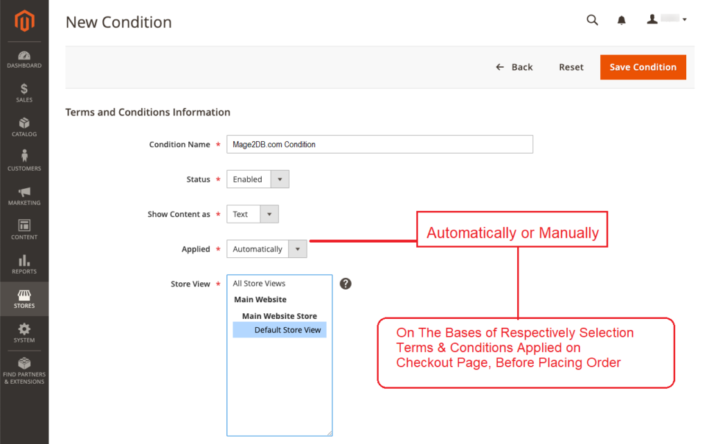 Terms & Conditions either Automatically or Manually on checkout page before placing order depends 