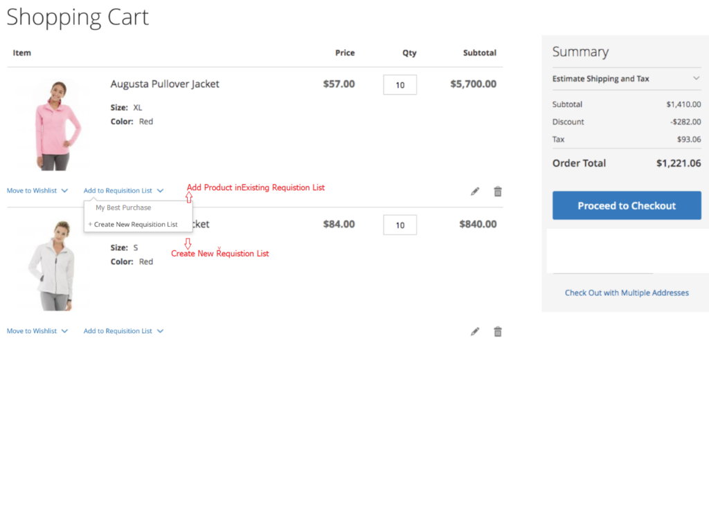 B2B Adobe Commerce Requisition List Shopping Cart