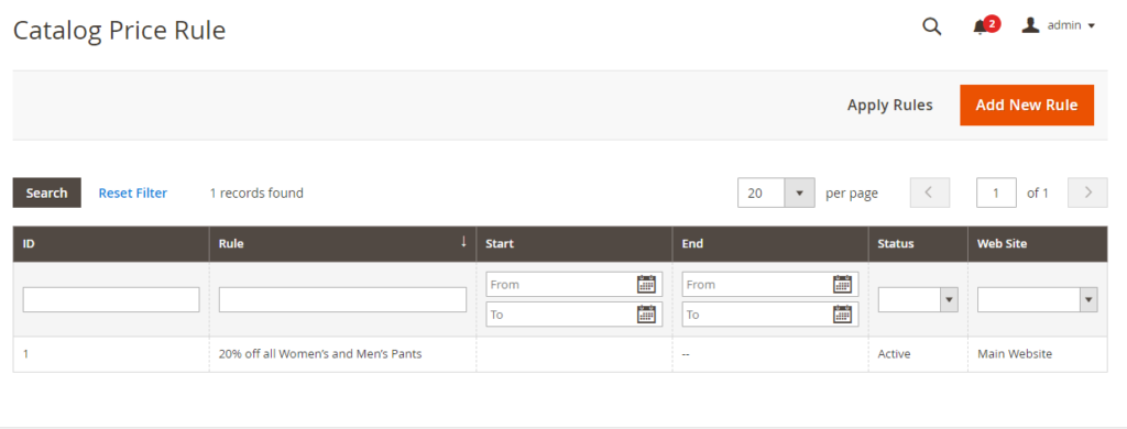 Catalog Price Rules in Magento 2