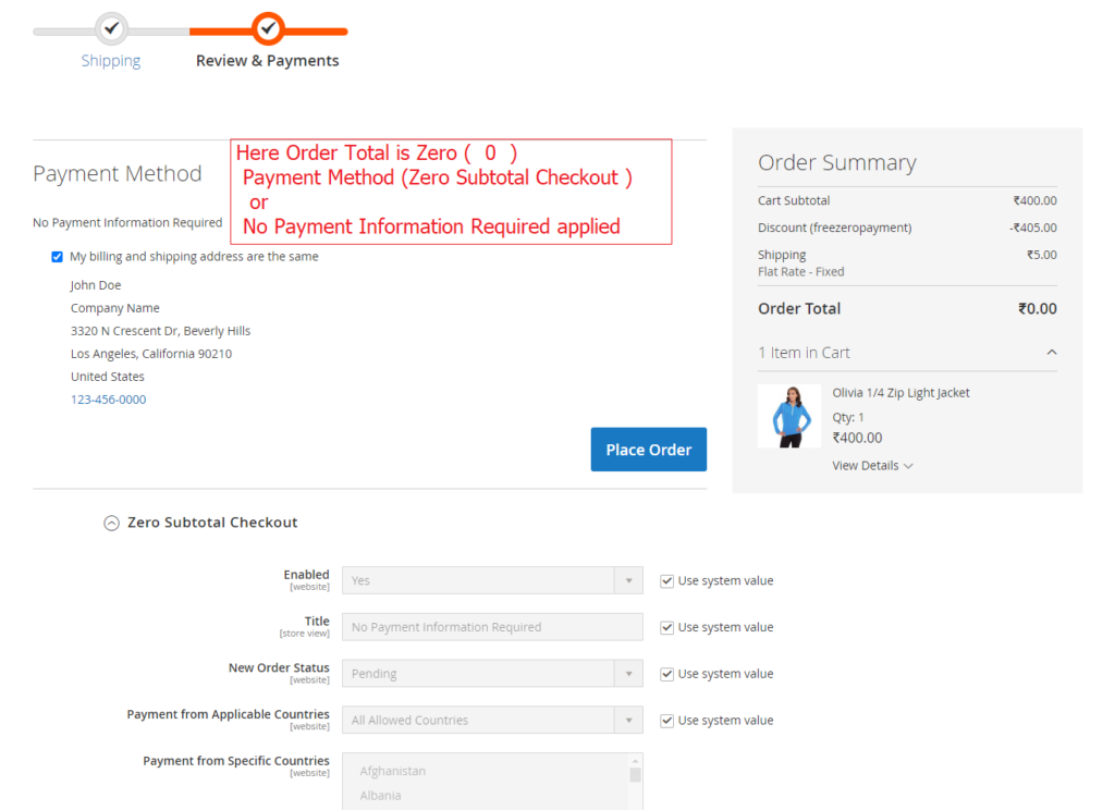 Magento 2.x Payment Methods (Zero Subtotal Checkout )